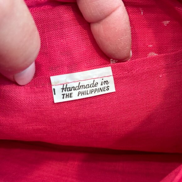 Handmade Pink Plastic Raffia Woven Clutch Wristlet Bag Philippines Retro Tourist - Picture 3 of 8